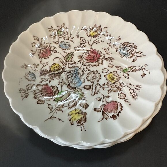 JOHNSON BROTHERS 5 Saucer Plates Staffordshire Bouquet Brown Multicolor VTG - Picture 9 of 10